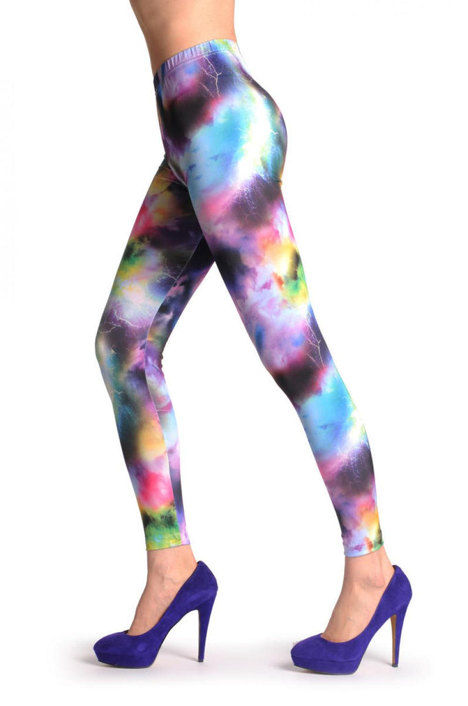 Liss Kiss Green Yellow & Purple Galaxy - Leggings
