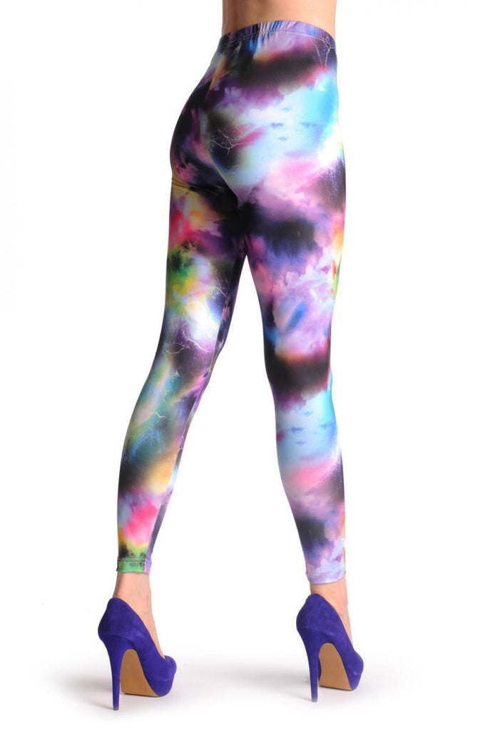 Liss Kiss Green Yellow & Purple Galaxy - Leggings