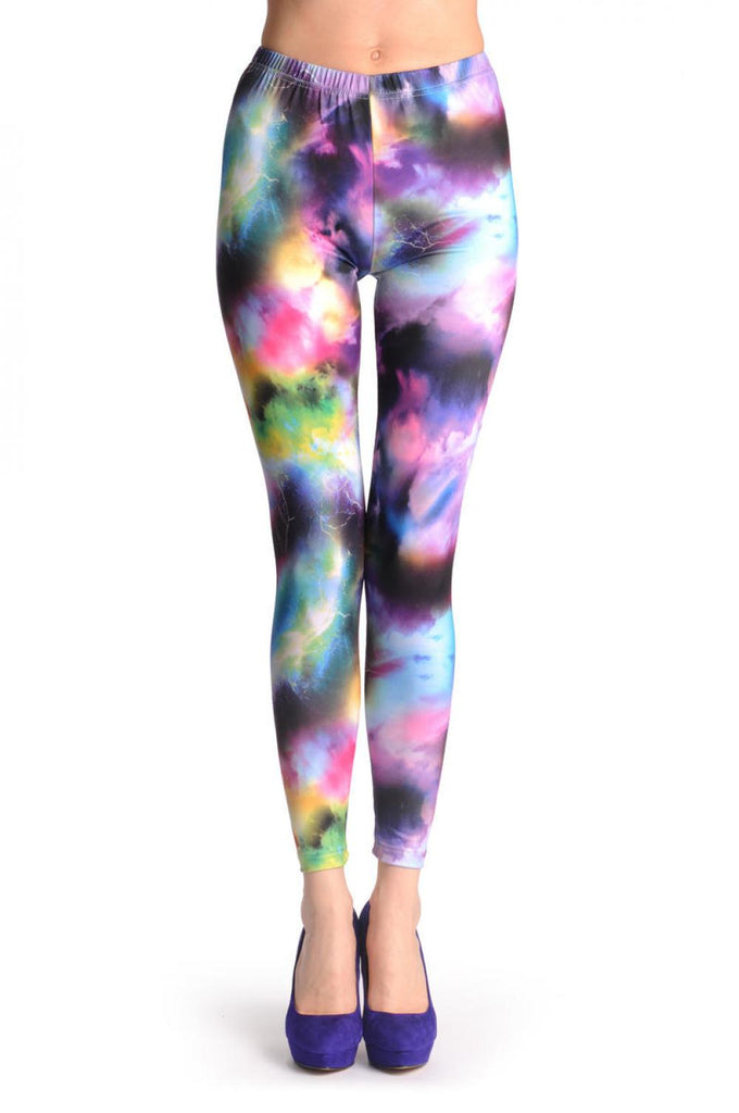 liss kiss Green Yellow & Purple Galaxy - Leggings