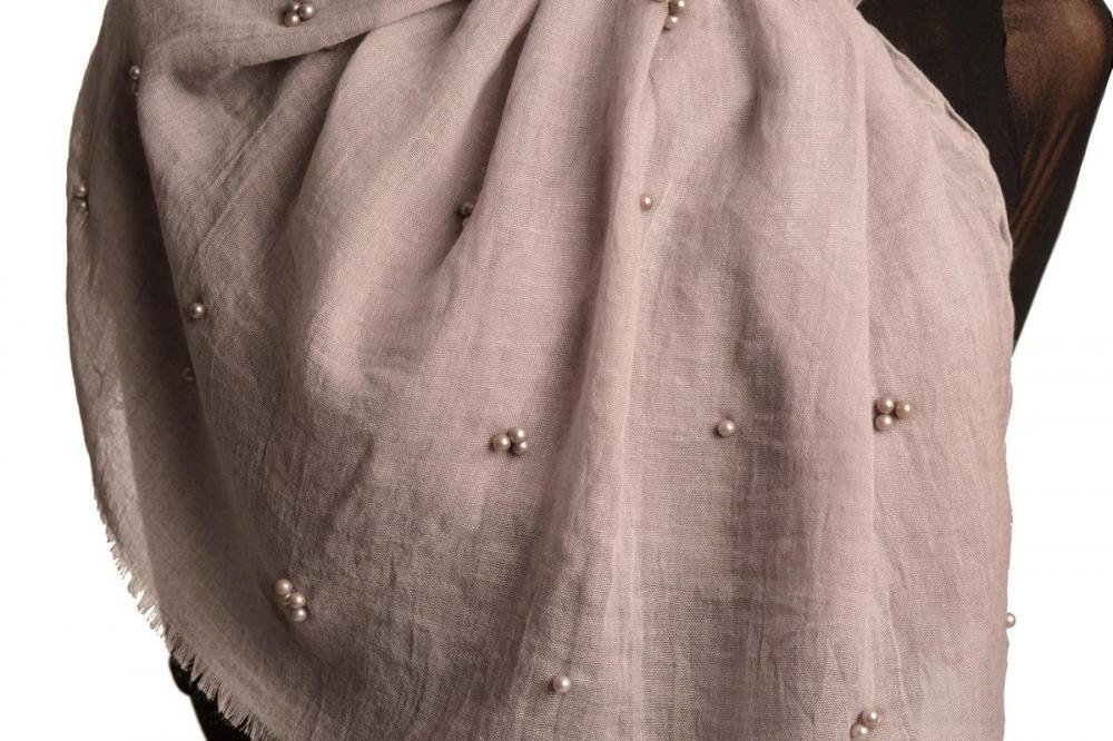 Liss Kiss Grey Beaded Crinkled Scarf - Scarf