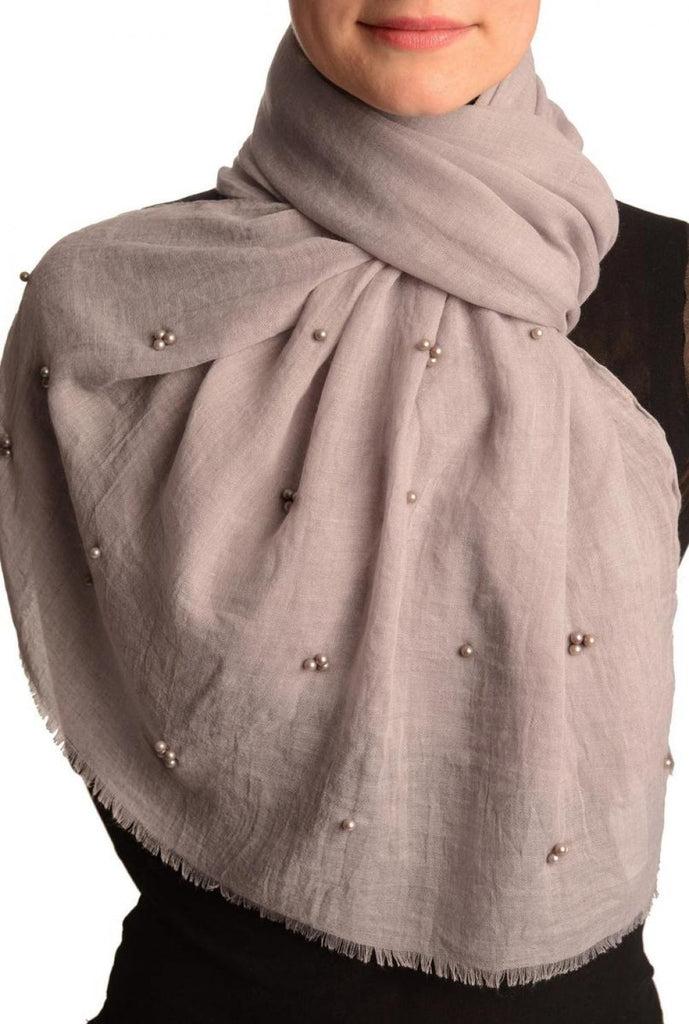 Liss Kiss Grey Beaded Crinkled Scarf - Scarf