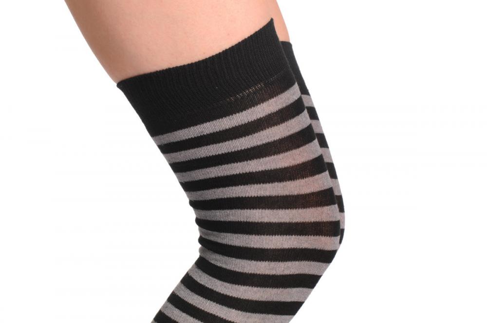 Liss Kiss Grey & Black Stripes - Over The Knee Socks