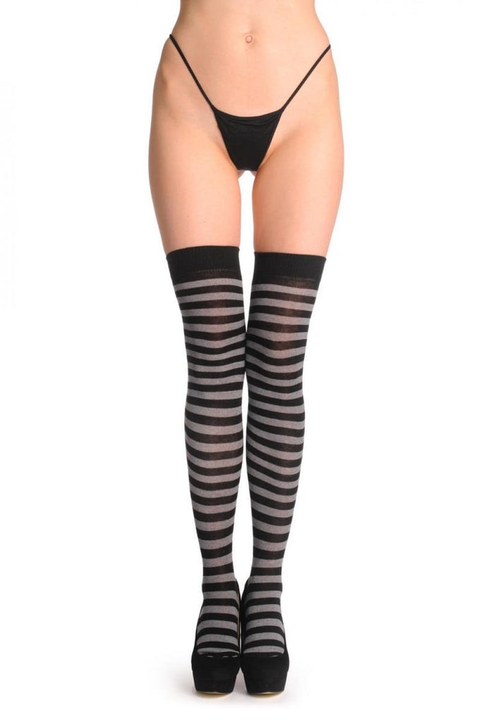 Liss Kiss Grey & Black Stripes - Over The Knee Socks