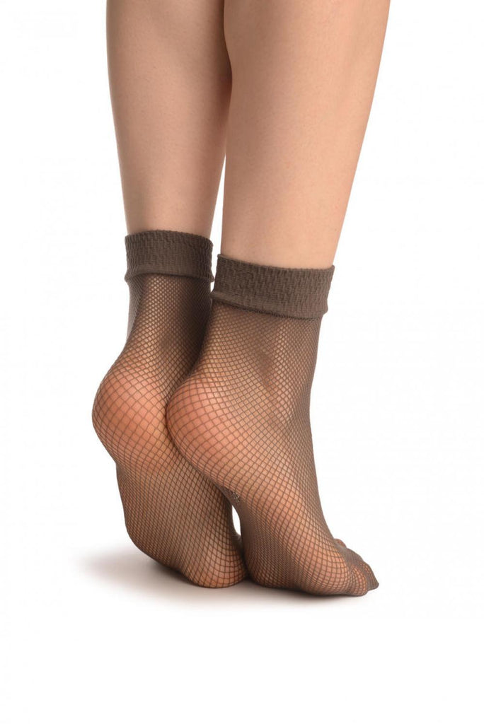 Liss Kiss Grey Fishnet Ankle High Socks - Socks