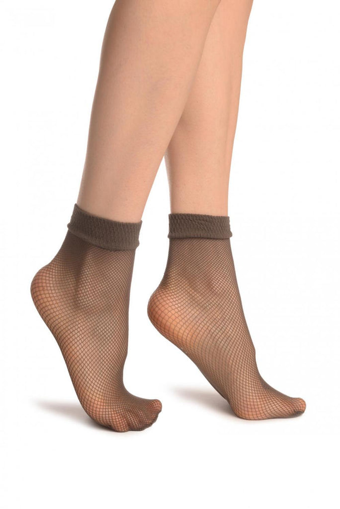 liss kiss Grey Fishnet Ankle High Socks - Socks