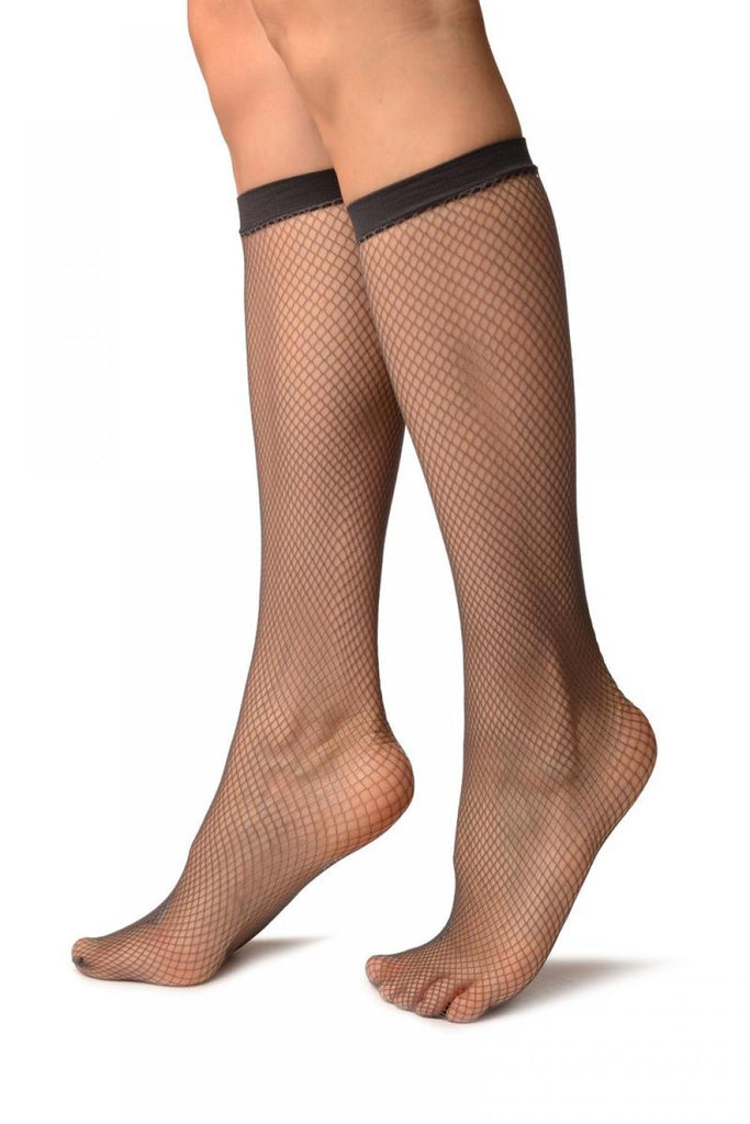 Liss Kiss Grey Fishnet Knee High Socks - Socks