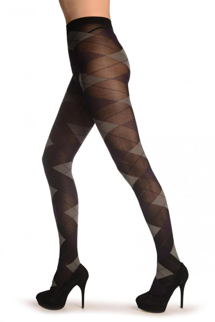 Liss Kiss Grey & Purple Tartan - Tights
