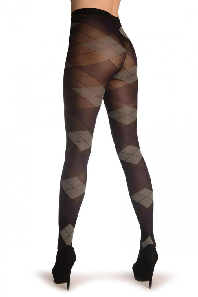 Liss Kiss Grey & Purple Tartan - Tights