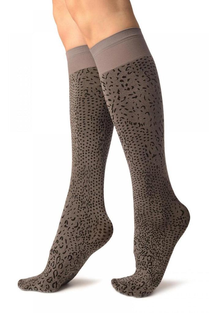 Liss Kiss Grey Silky Leopard Socks Knee High - Socks