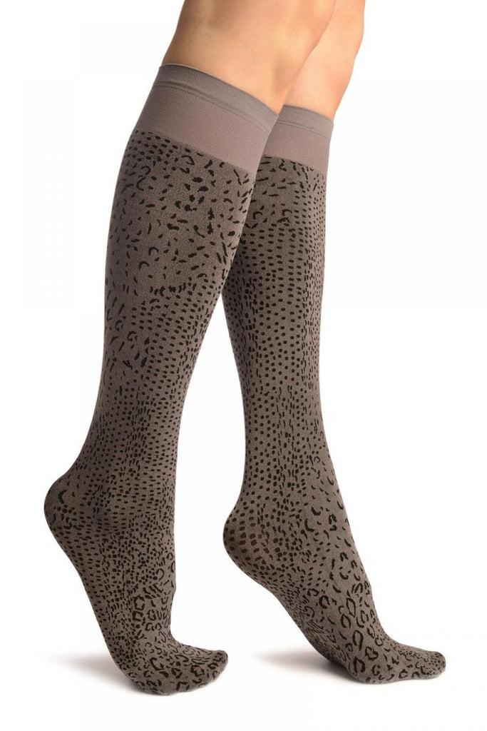 liss kiss Grey Silky Leopard Socks Knee High - Socks