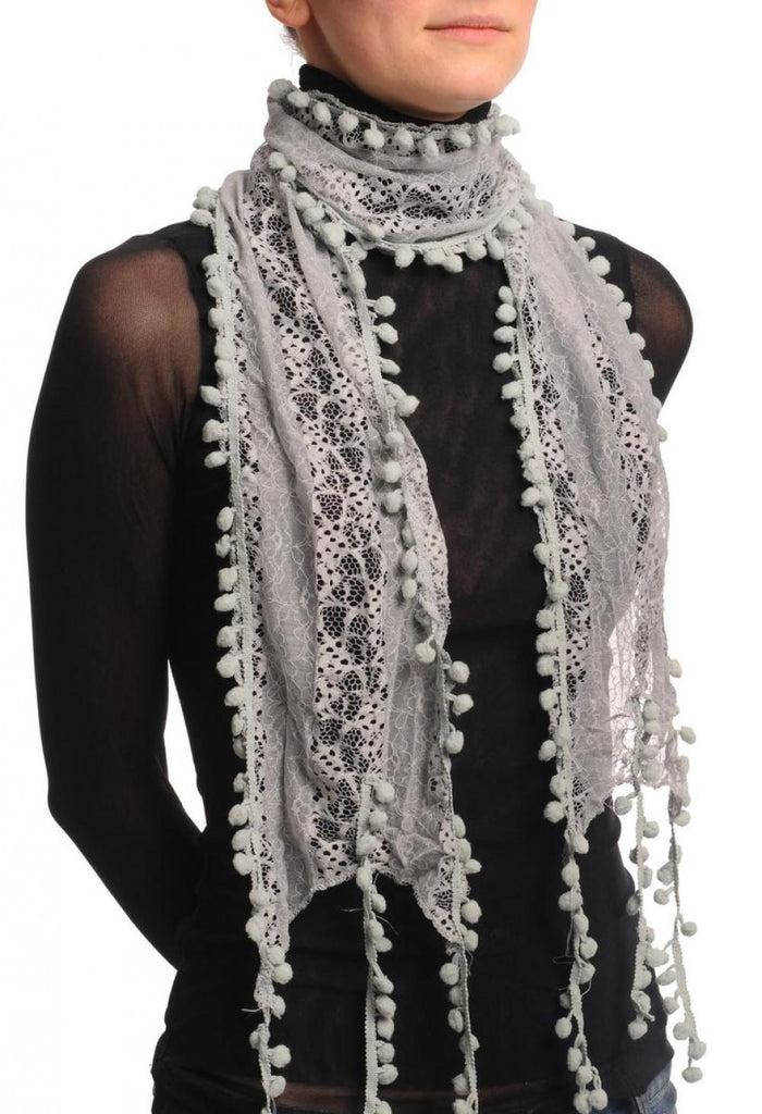 Liss Kiss Grey Vintage Lace With Soft Pearls - Scarf