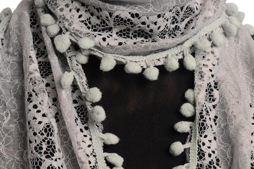 Liss Kiss Grey Vintage Lace With Soft Pearls - Scarf