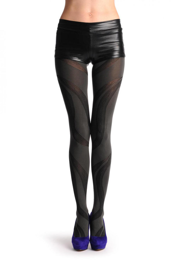 liss kiss Grey With Black Long Leafs 60 Den - Tights
