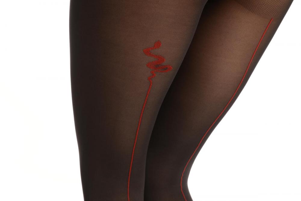 Liss Kiss Grey With Red Snake Back Seam - Tights
