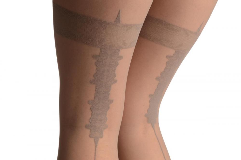 Liss Kiss Grey With Vintage Pattern Seam - Tights