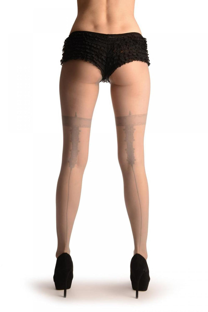 Liss Kiss Grey With Vintage Pattern Seam - Tights