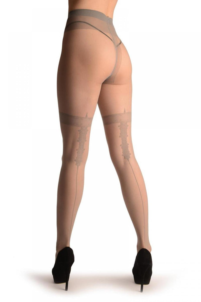 liss kiss Grey With Vintage Pattern Seam - Tights