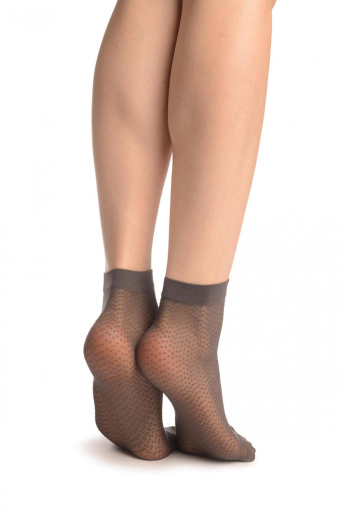 Liss Kiss Grey Woven Dots Ankle High Socks - Socks