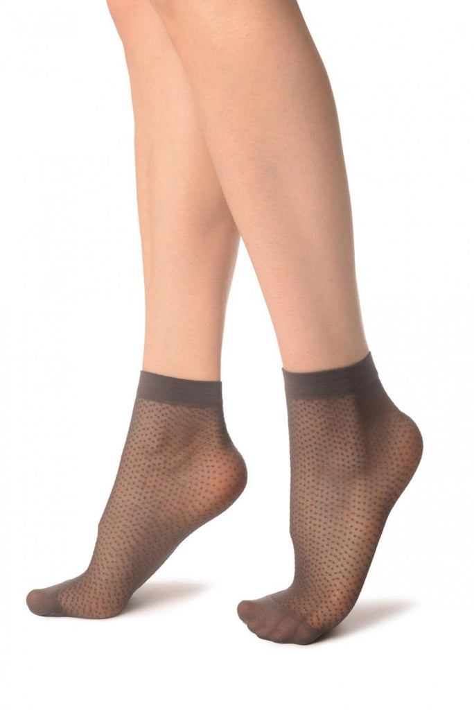 Liss Kiss Grey Woven Dots Ankle High Socks - Socks