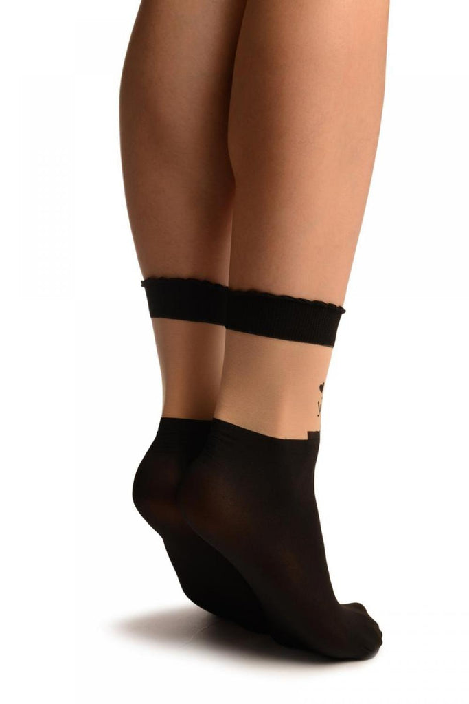 Liss Kiss Je Taime Black Ankle High Socks - Socks
