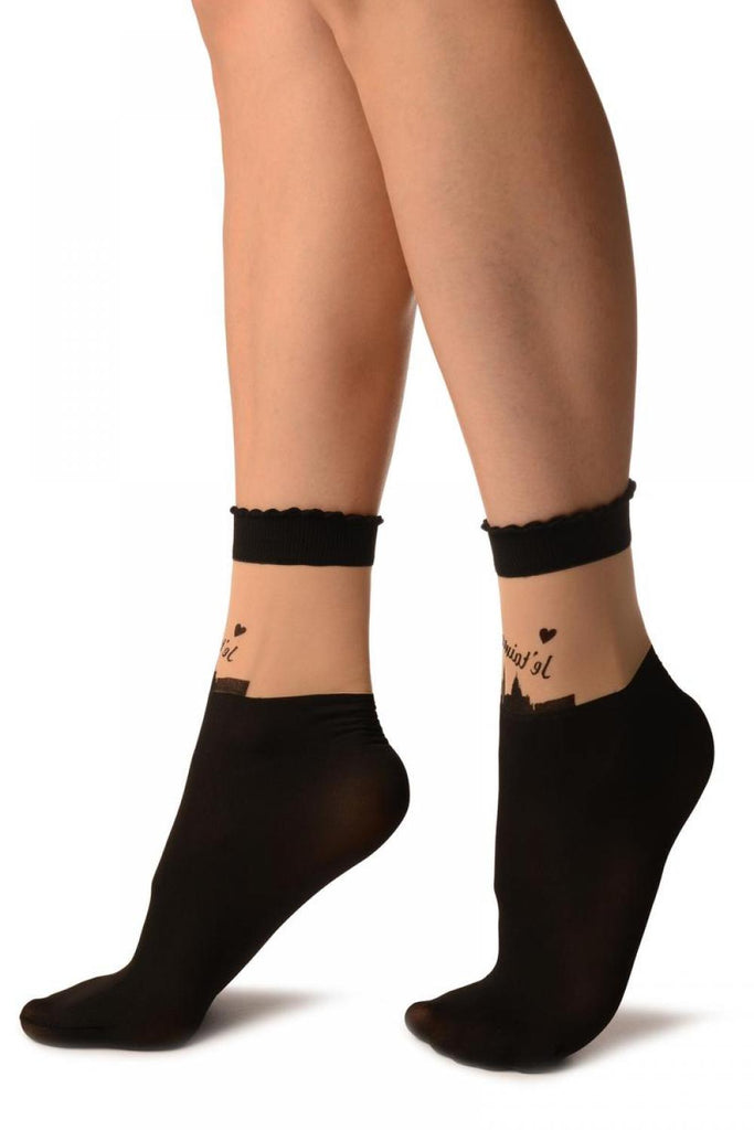 Liss Kiss Je Taime Black Ankle High Socks - Socks
