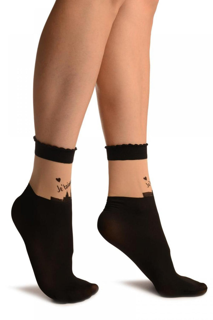 Liss Kiss Je Taime Black Ankle High Socks - Socks