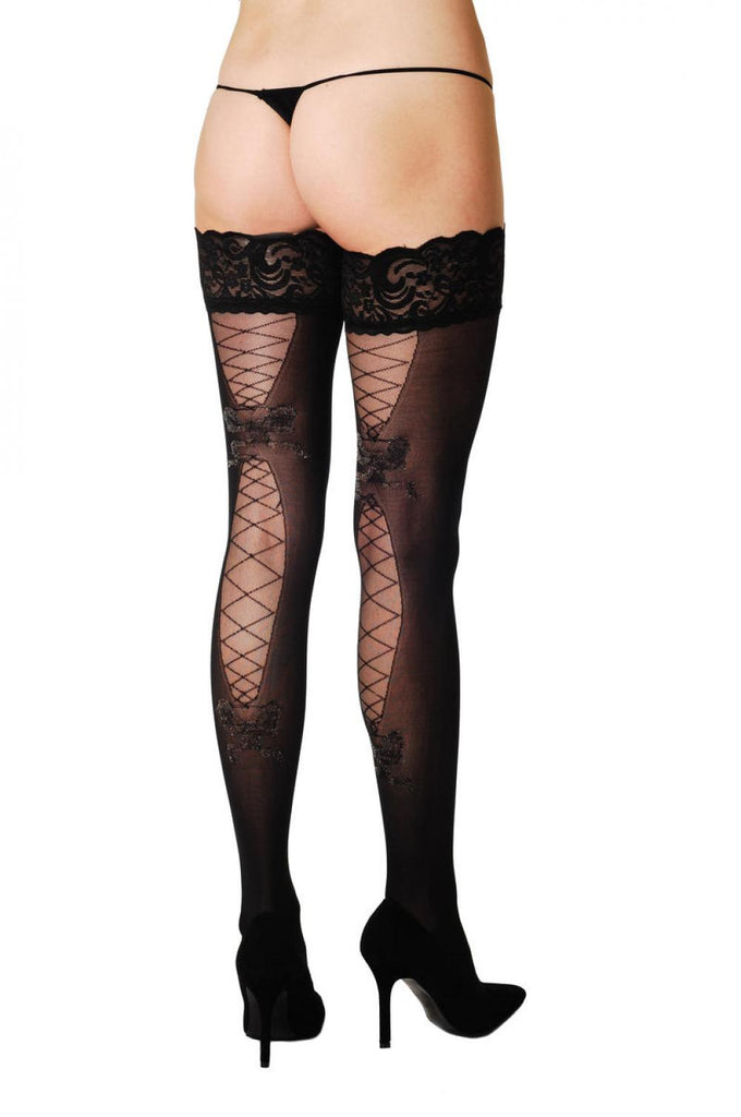 liss kiss Lace Garter & Silver Lurex Bow - Hold Ups