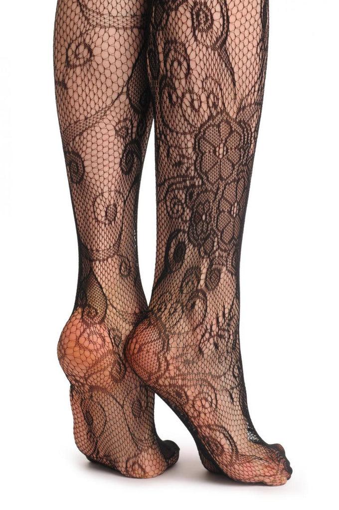 Liss Kiss Large Black Flowers Bouquet Lace - Tights
