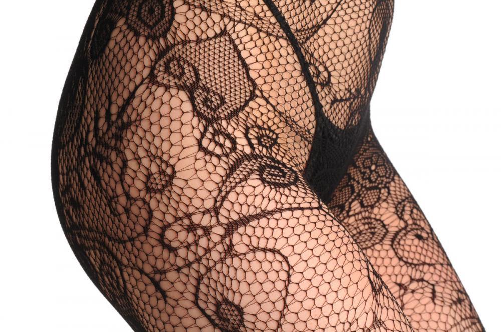 Liss Kiss Large Black Flowers Bouquet Lace - Tights