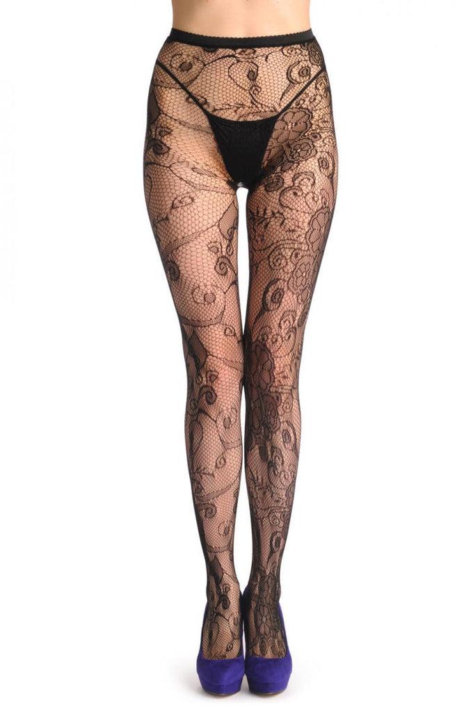 liss kiss Large Black Flowers Bouquet Lace - Tights