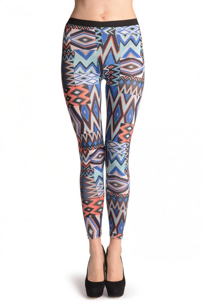 liss kiss Large Blue & Orange Aztec Panels - Leggings