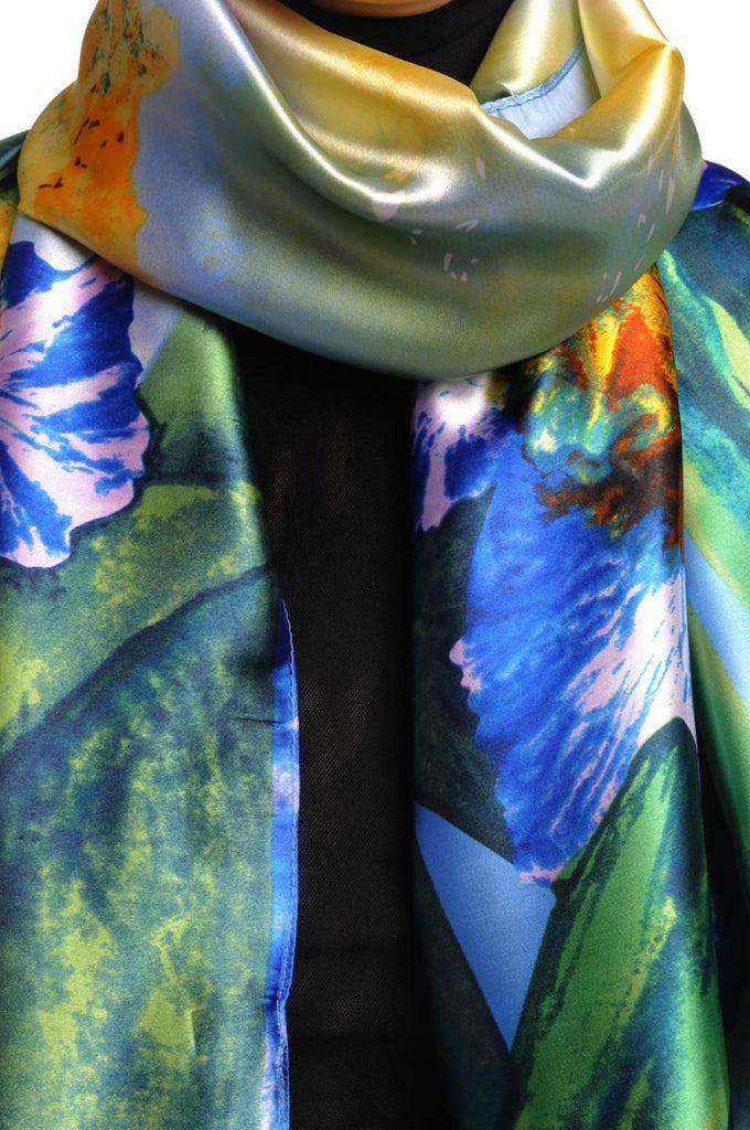 Liss Kiss Large Blue & Yellow Peony Flowers - Scarf