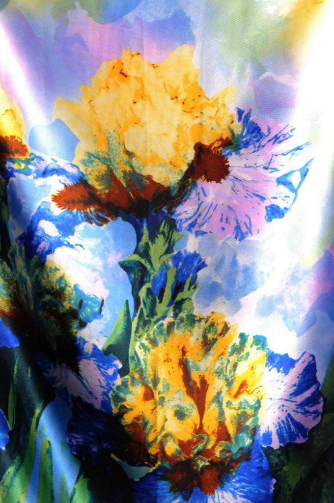 Liss Kiss Large Blue & Yellow Peony Flowers - Scarf