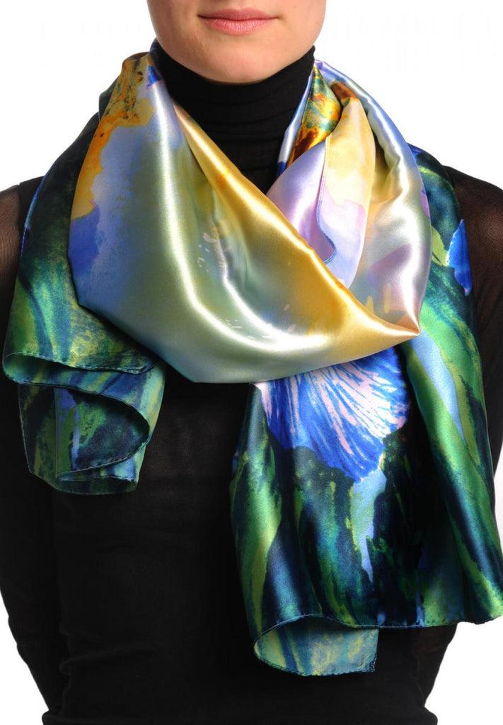 Liss Kiss Large Blue & Yellow Peony Flowers - Scarf