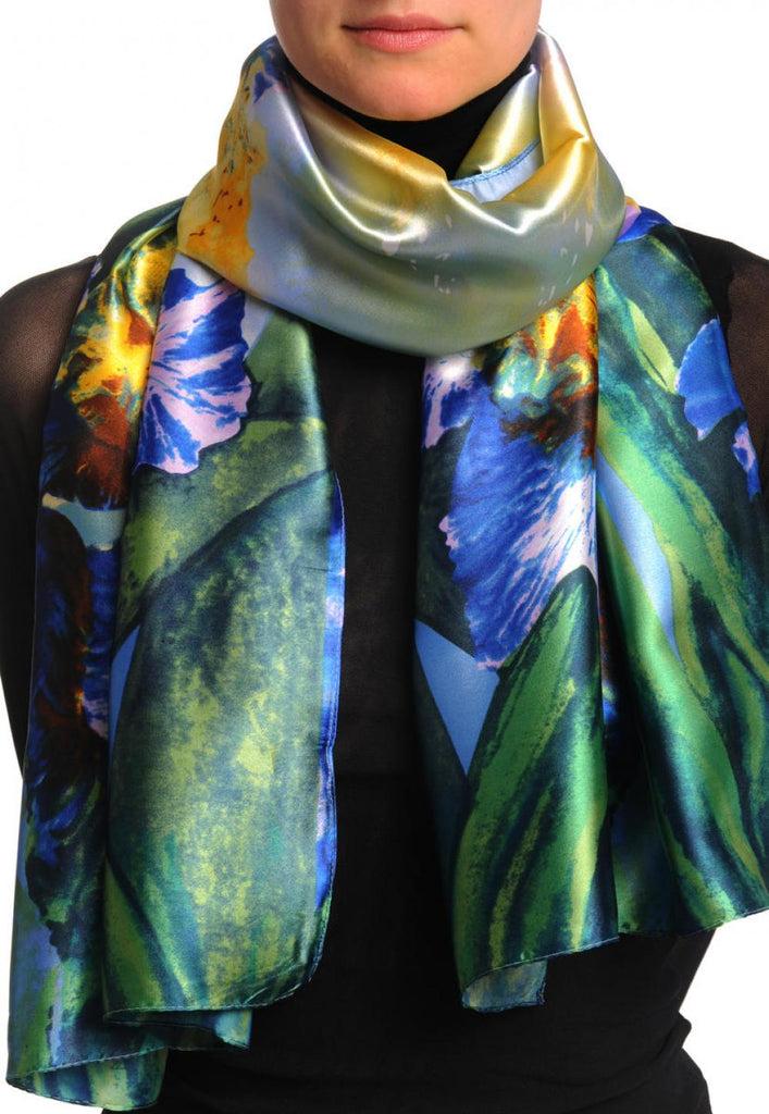 liss kiss Large Blue & Yellow Peony Flowers - Scarf