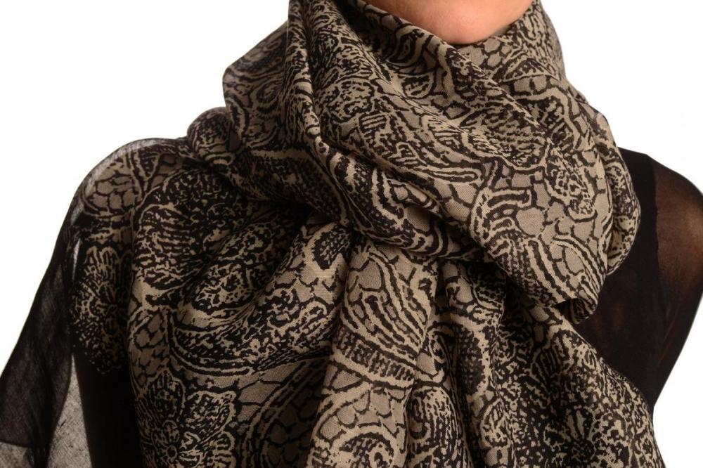 Liss Kiss Large Floral Printed Lace On Black - Scarf