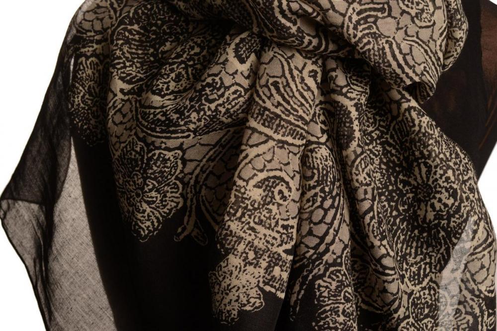 Liss Kiss Large Floral Printed Lace On Black - Scarf