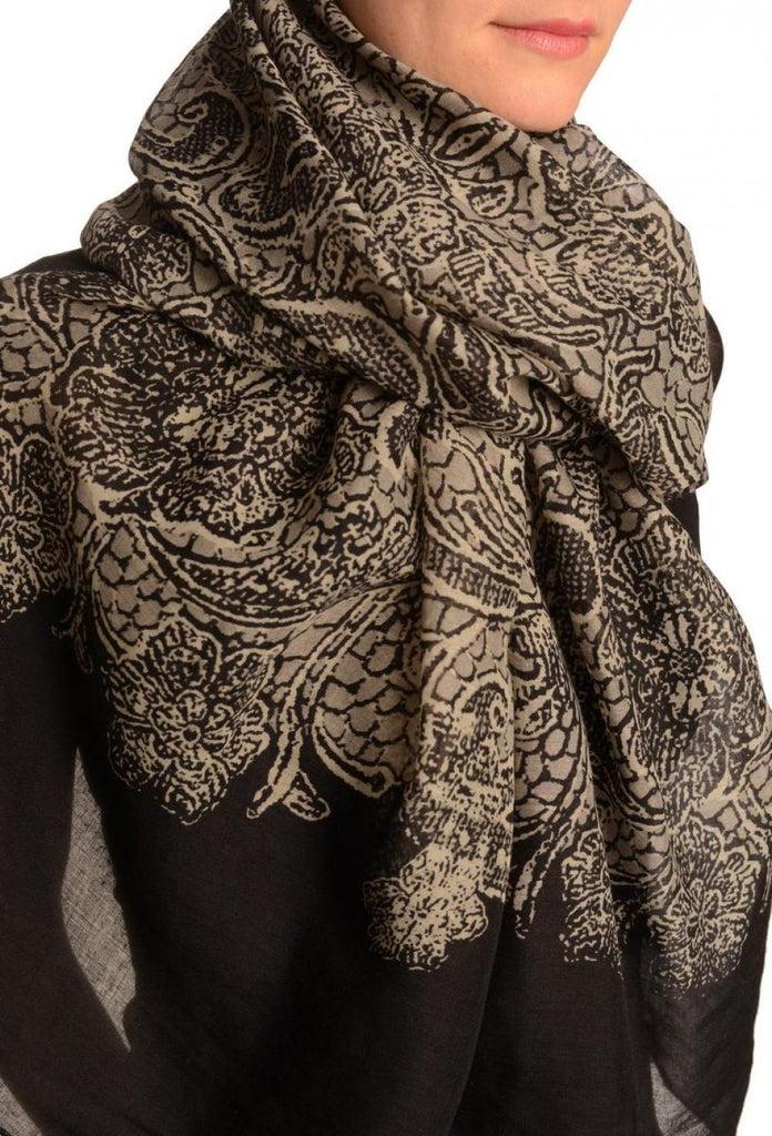 Liss Kiss Large Floral Printed Lace On Black - Scarf