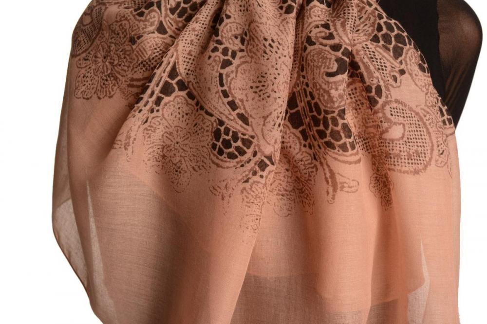 Liss Kiss Large Floral Printed Lace On Pink - Scarf