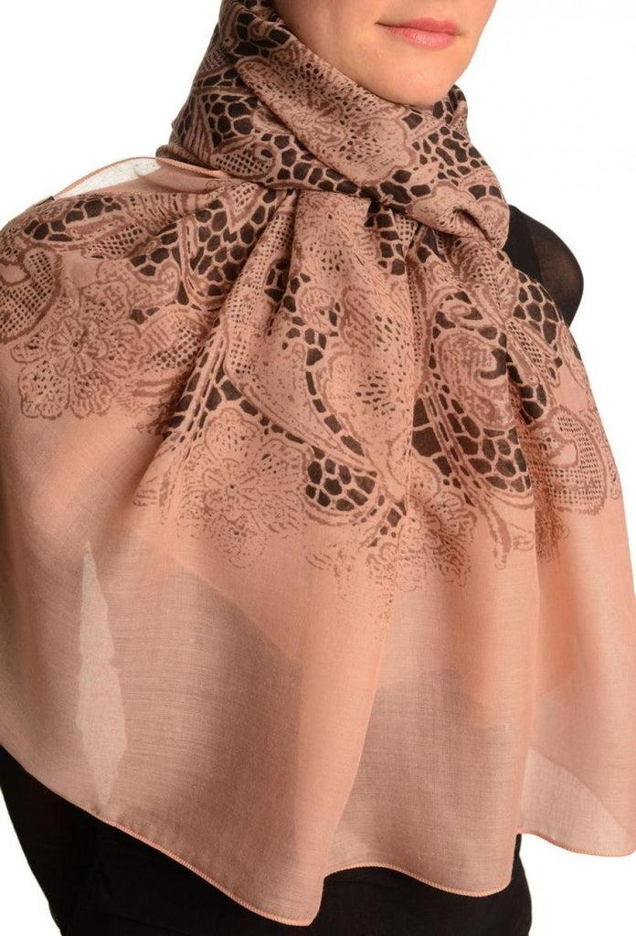 Liss Kiss Large Floral Printed Lace On Pink - Scarf