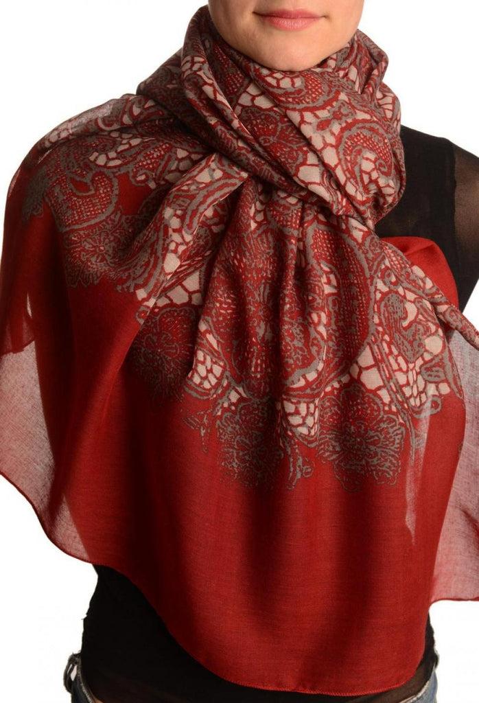 liss kiss Large Floral Printed Lace On Red - Scarf
