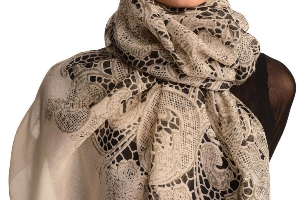 Liss Kiss Large Floral Printed Lace On White - Scarf