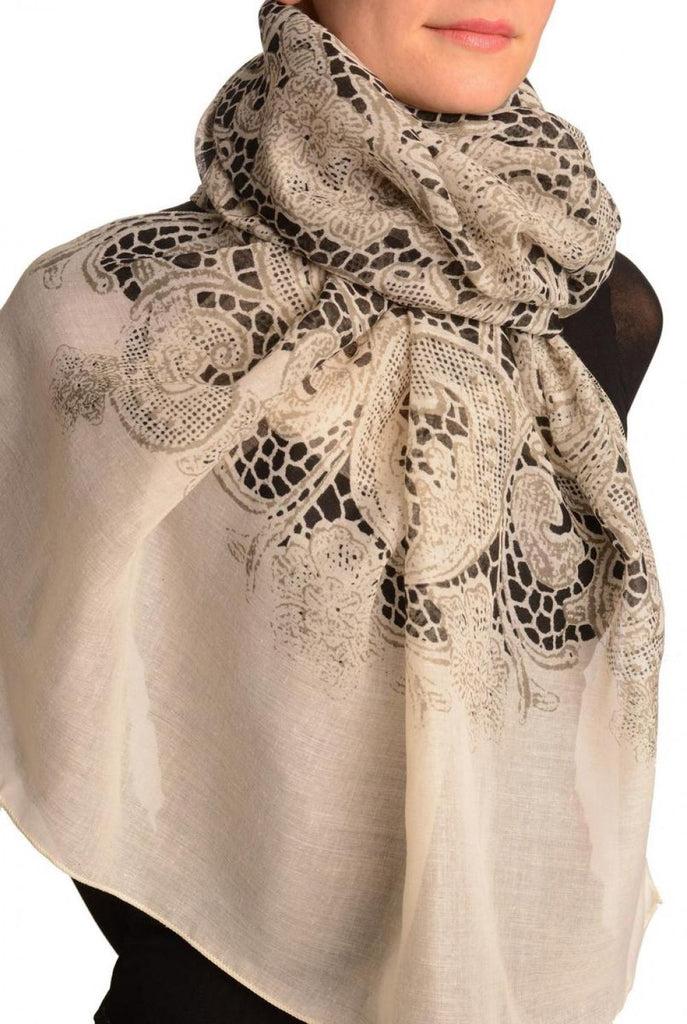 Liss Kiss Large Floral Printed Lace On White - Scarf