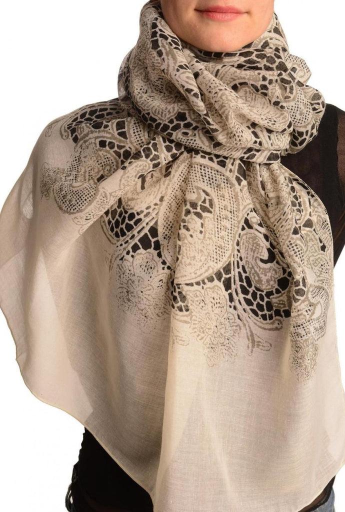 liss kiss Large Floral Printed Lace On White - Scarf