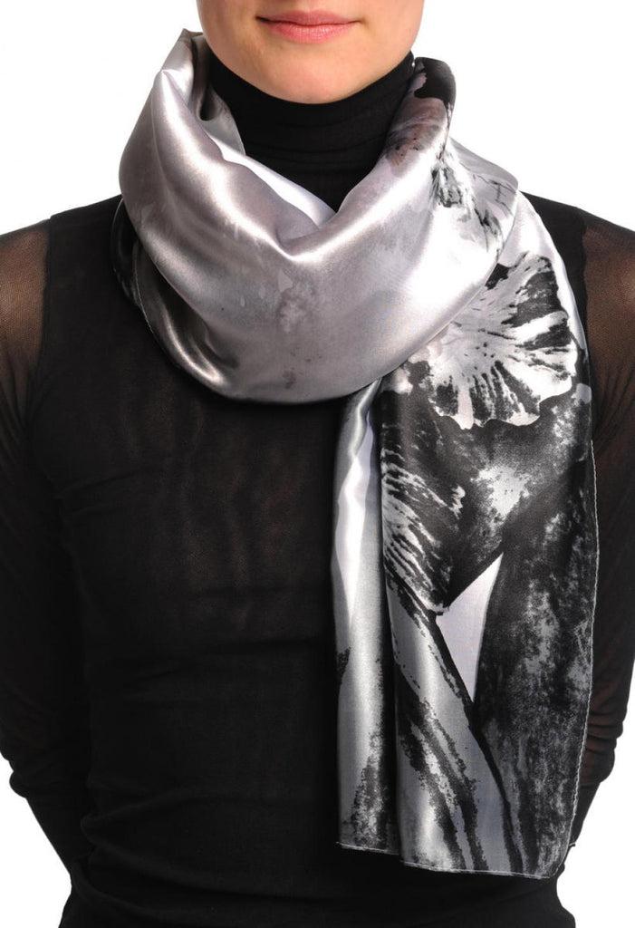 Liss Kiss Large Grey Peony Flowers - Scarf