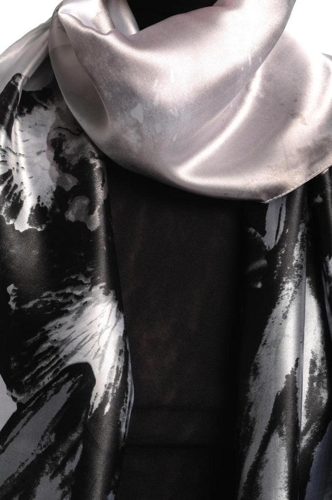 Liss Kiss Large Grey Peony Flowers - Scarf