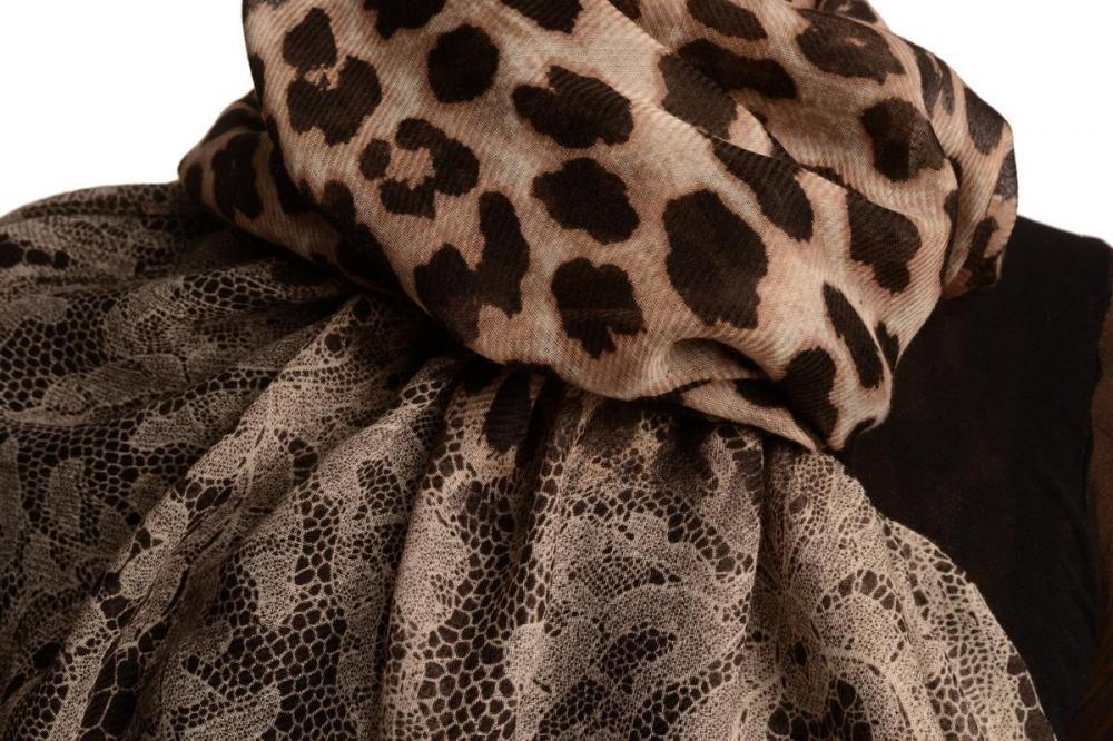 Liss Kiss Large Lace & Leopard Print On Black - Scarf