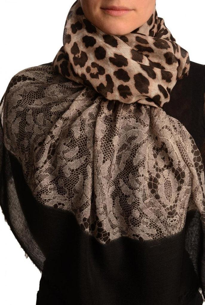 liss kiss Large Lace & Leopard Print On Black - Scarf