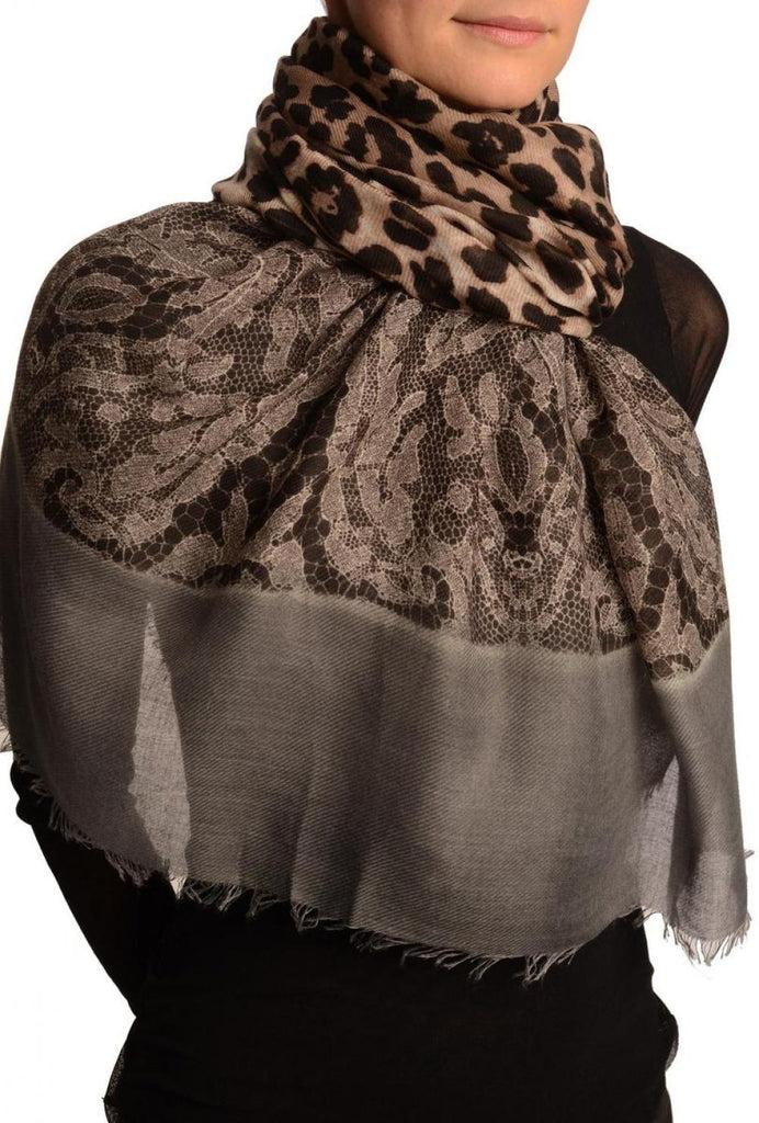 Liss Kiss Large Lace & Leopard Print On Grey - Scarf