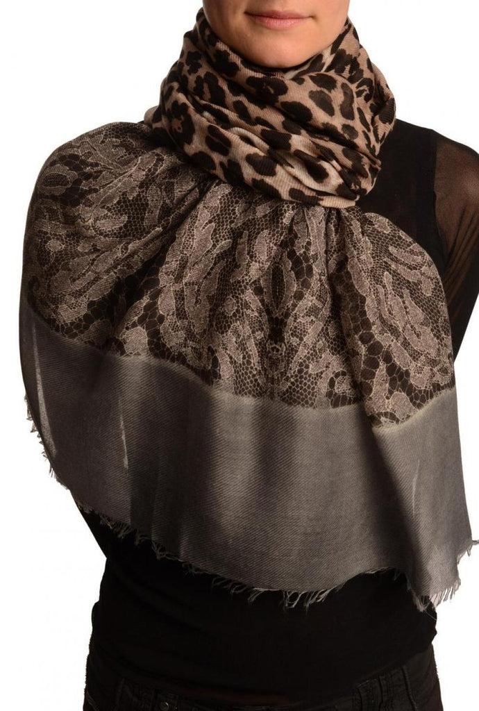liss kiss Large Lace & Leopard Print On Grey - Scarf